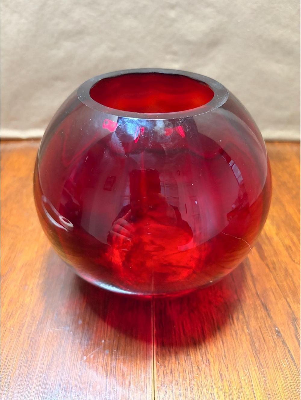 Vintage Ruby Red Art Glass Ball Vase | Orb Vase | 5” Tall x 6” Diameter